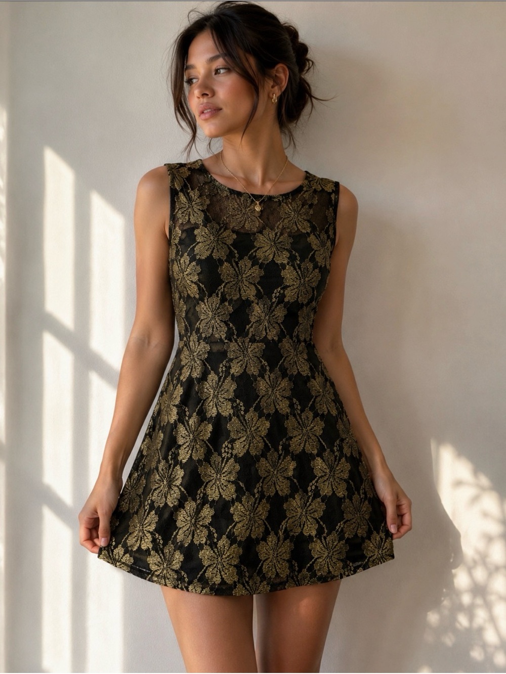 Rimini by Shaw Black Gold Brocade Cocktail Dress Size 6